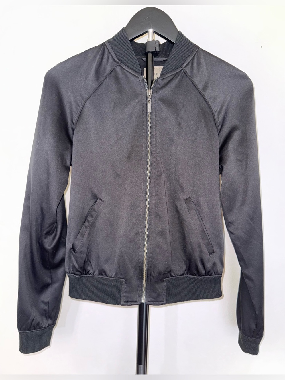 Guess brand women’s Black Satin Bomber Jacket, size XS